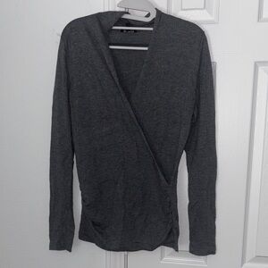 The Limited Charcoal Gray Wrap-Front Long Sleeve Top